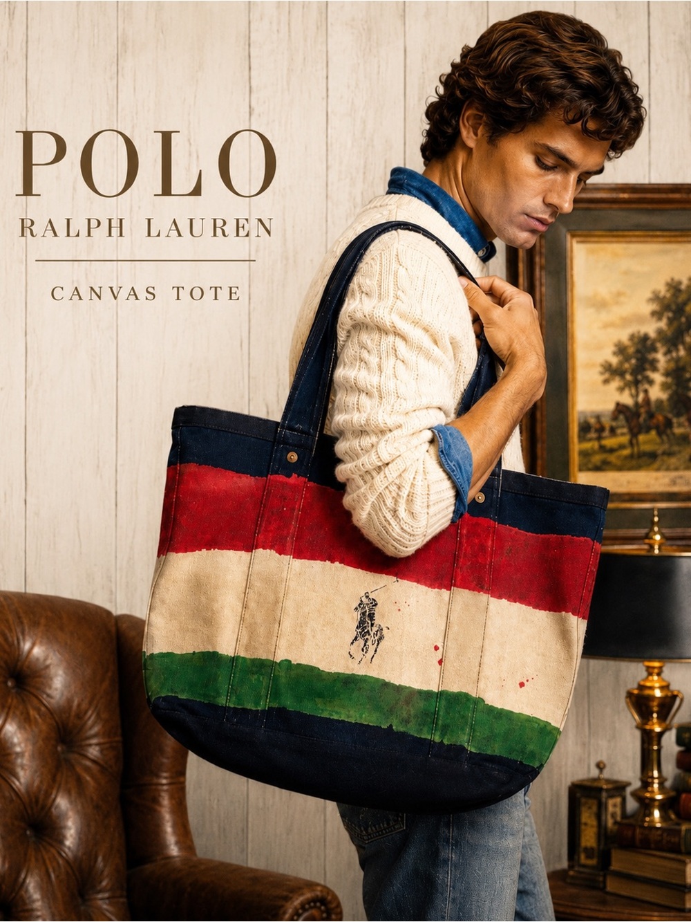 Vintage Polo Ralph Lauren Distressed Canvas Tote Bag XL Carryall Unisex